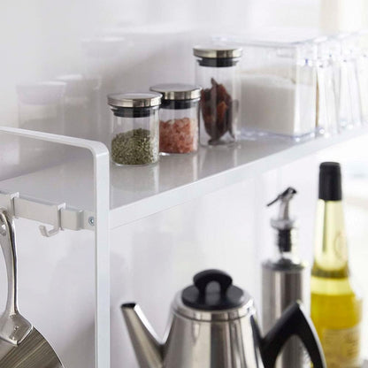 Yamazaki Industries 5150 Horizontal Stove Rack, 2 Tiers, White, Approx. W 20.1 x D 5.5 x H 15.7 inches (51 x 14 x 40 cm), Tower, Gap Storage, Condiment Rack, Holds Pots and Oils, Hooks
