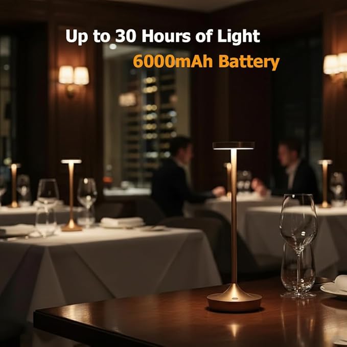 Cordless Table Lamp Rechargeable - 6000mAh LED Battery Operated Table Light - Portable Touch Dimmable Outdoor Waterproof Table Lamps for Patio Bar Restaurant Dining (2 Brown)