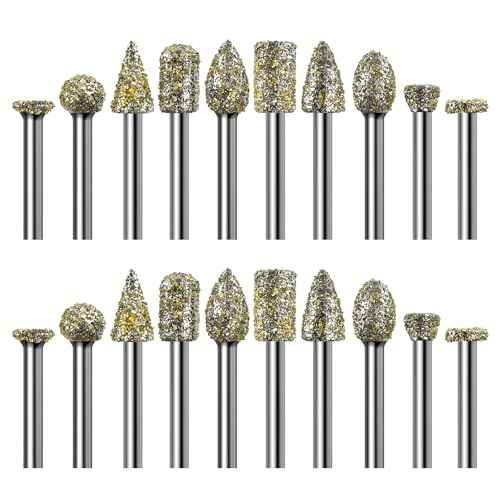 20Pcs 46-Grit Diamond Grinder Bits for Dremel Tool Accessories, 1/8" Shank, Rotary Tool Bits for Stone Glass Resin Porcelain Ceramic Dog Nail Glaze Metal Carve Engrave Polish