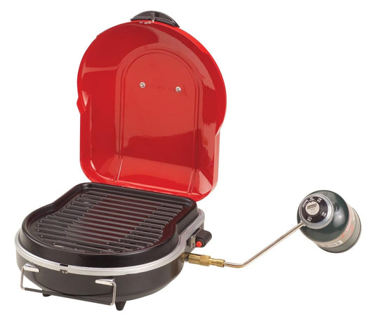 Coleman Fold ‘N Go 6,000 BTU Portable Propane Grill, Lightweight Gas Grill with Push-Button Starter & Adjustable Horseshoe Burner, Great for Camping, Tailgating, Grilling, BBQ
