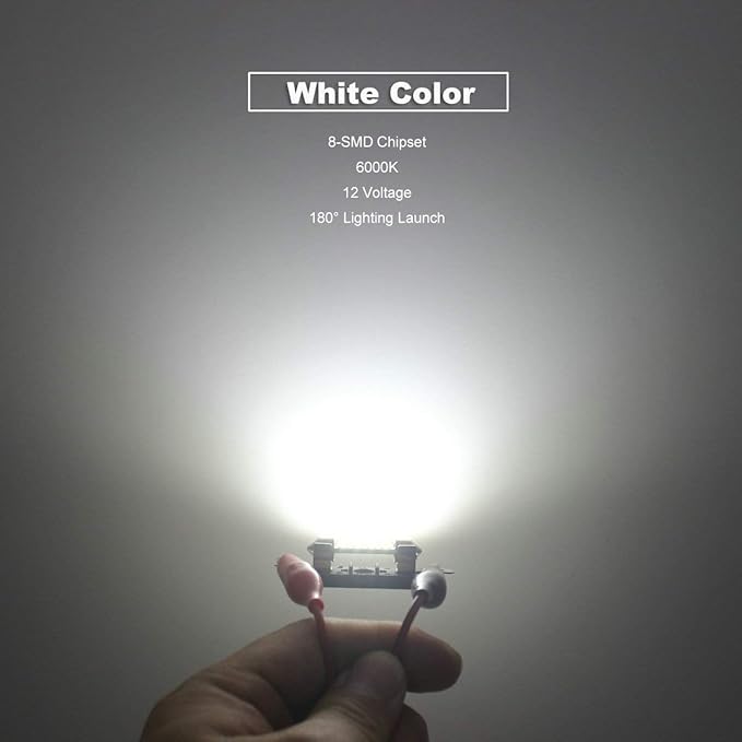 12V 36MM Festoon 6418 DE3423 DE3425 6000K White Extra Bright LED Bulbs for Car Interior Lights License Plate Map Dome Trunk Door Courtesy Light 8-SMD Chipset Canbus Error Free