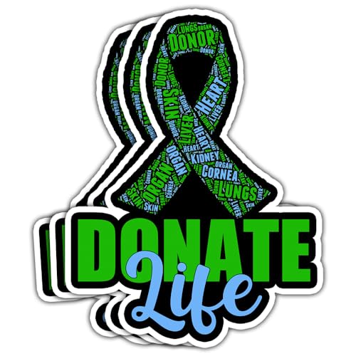 MAIANEY 3 Pcs Multicolor Donate Life Awareness Stickers, Vinyl, Waterproof, Outdoor, Rectangular, 3"x4", Custom Style, Decorate Water Bottle, Laptop, Window, Car