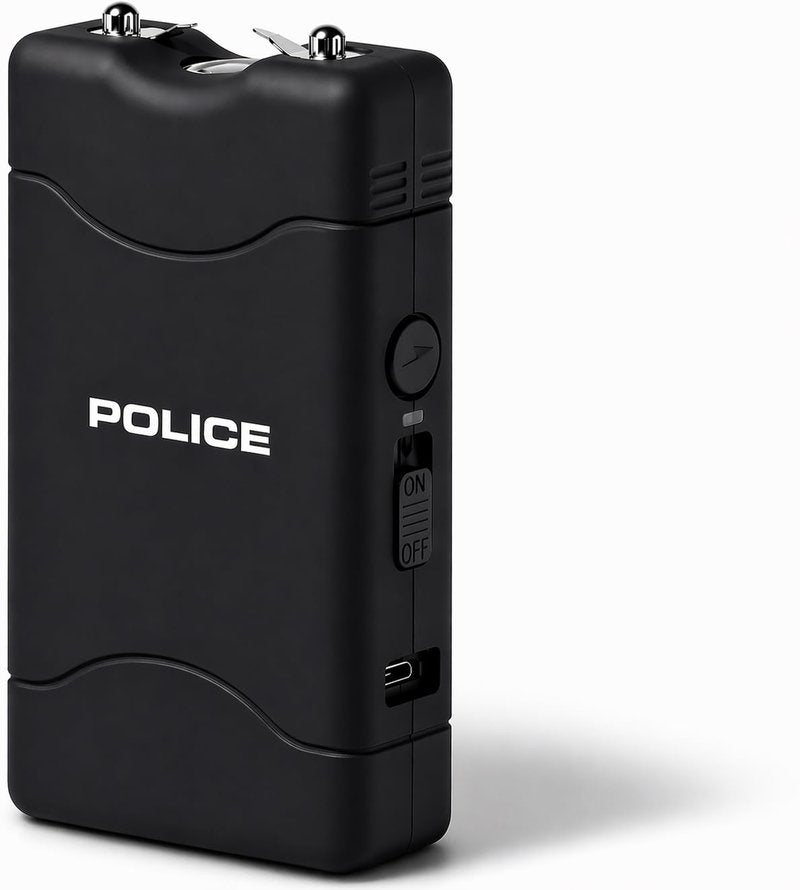 POLICE Stun Gun for Self Defense 800 Mini Rechargeable LED Flashlight Black