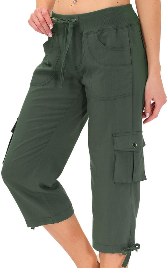 Womens Hiking Cargo Shorts Dry Fit Stretch Athletic Shorts with Pockets Army Green