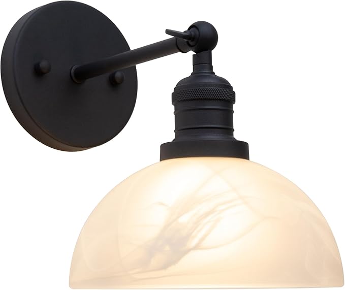 1-Light Vintage Wall Sconce Light with Milk White Glass Shade, Rustic Indoor Wall Mounted Lamp for Bedroom Vanity Bathroom Living Room Over Kitchen Sink