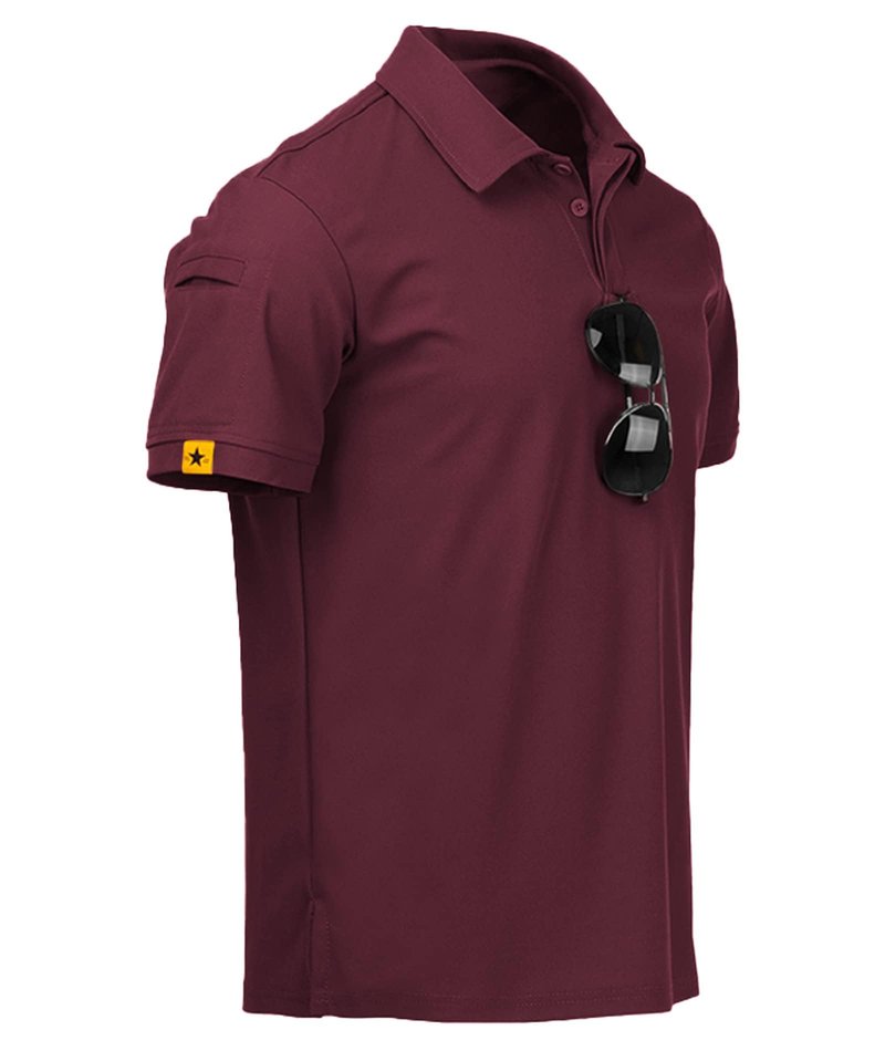 ZITY Mens Polo Shirt Short Sleeve Sports Tactical T-Shirt Athletic Golf Polos Daily Casual Stylish Collared Shirts for Men Wine Red X-Large