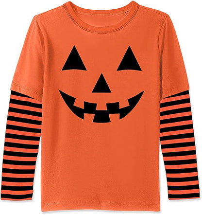 Chvity Womens Long Sleeve Halloween Shirts Funny Pumpkin Smile Face Causal Oversized Stripe Shirt(O,L)
