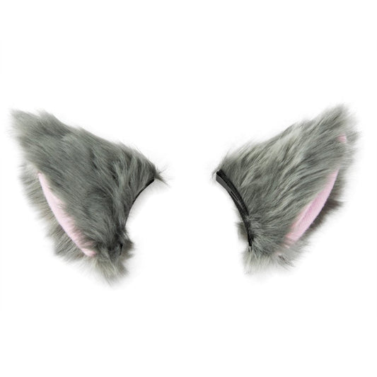 BAOPLAYKIDS Cat Fox Long Fur Ears Hair Clip Headwear Cosplay Halloween Costume(Gray&Pink)