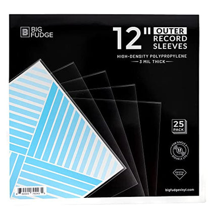 BIG FUDGE 25x Vinyl Record Sleeves 12" LP - Durable & Wrinkle-Free Outer Sleeves - Crystal Clear & High-Density Polypropylene - 3 mil Thick, 12.75” x 12.75” - Fits Most Gatefolds and Double LPs
