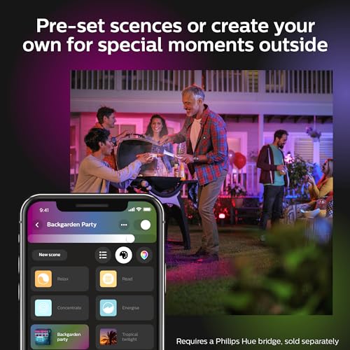 Philips Hue White & Colour Ambiance Discover Outdoor Floodlight, Smart Outdoor Lighting with App and Voice Command, Adjustable Garden Light