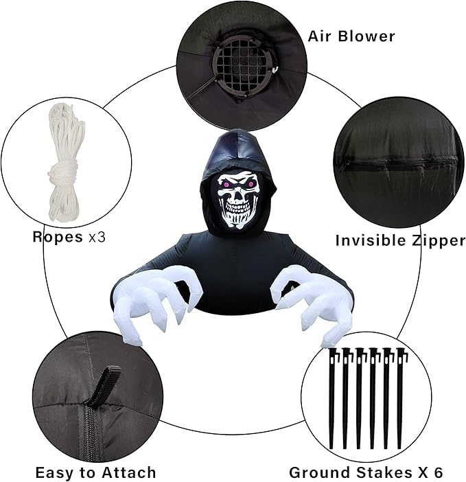 DR.DUDU 6 Ft Halloween Inflatable Decoration Grim Reaper Spooky Ghost with LED Lights for Outdoor Garden Yard Lawn