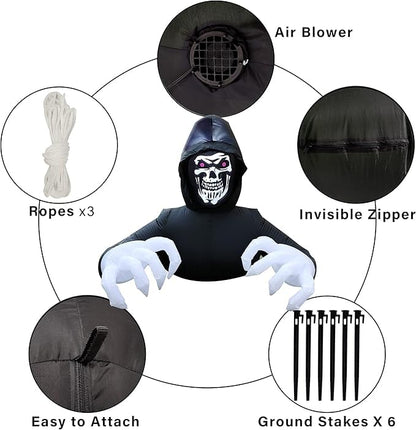 DR.DUDU 6 Ft Halloween Inflatable Decoration Grim Reaper Spooky Ghost with LED Lights for Outdoor Garden Yard Lawn