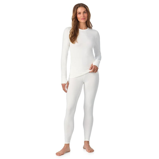 Cuddl Duds Womens Heavyweight Fleece 2 Piece Long Sleeve Thermal Underwear Set – Shirt & Leggings Base Layer for Cold Weather – Winter Clothing Long Johns Lounge Sets for Women, White, S