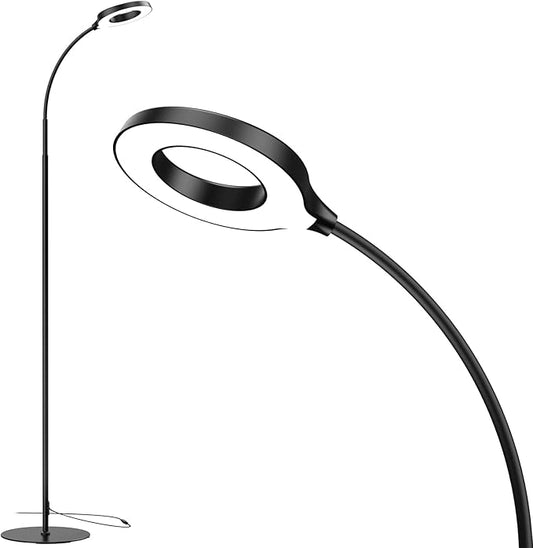 JKSWT LED Floor Lamp, 3 Brightness Levels Eye-Caring Dimmable Standing Reading Lamp 4000K Colors temperatures with Adjustable Gooseneck for Living Room Bedroom Reading - Black
