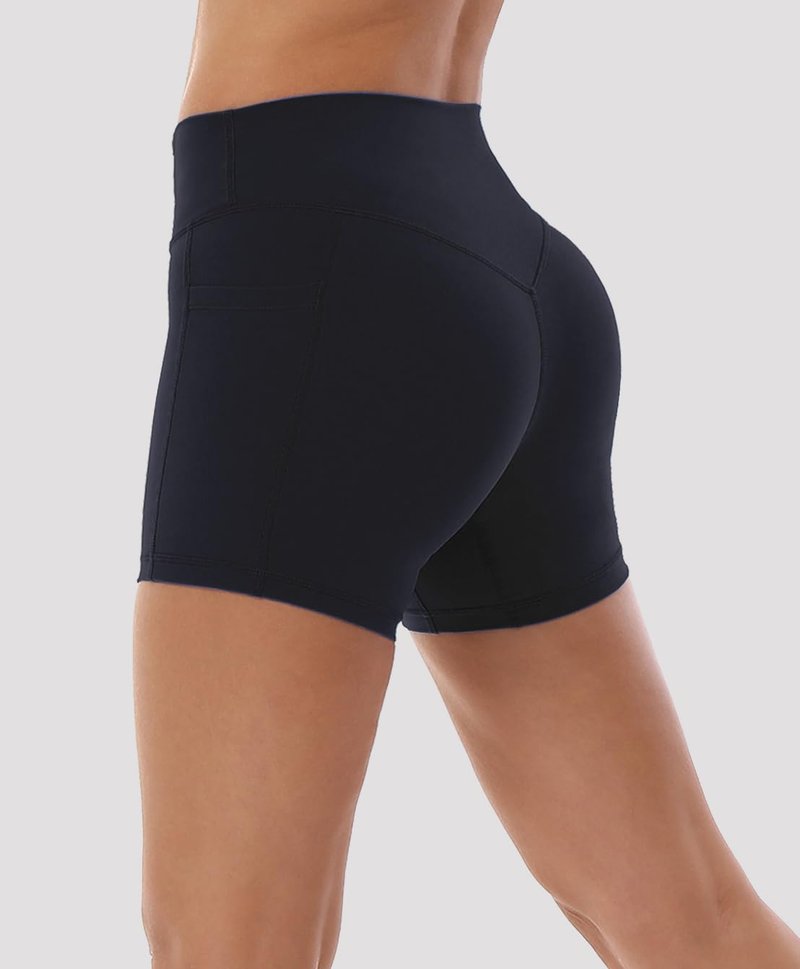 HOKOYI High Waisted Biker Shorts for Women 5'' Tummy Control Running Workout Spandex Athletic Gym Yoga Shorts with Pockets bk m Black