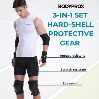 BODYPROX Knee Pads Elbow Pads Wrist Guards Set for Skateboarding, Roller Derby, BMX Ride, and Inline Skating (Large)