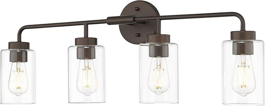 zeyu Oil Rubbed Bronze Bathroom Vanity Light, 4-Lights Bathroom Light Fixtures Over Mirror with Clear Glass Shade, 30.6 Inch Wall Sconce Lighting Bath, ZS62B-4W ORB