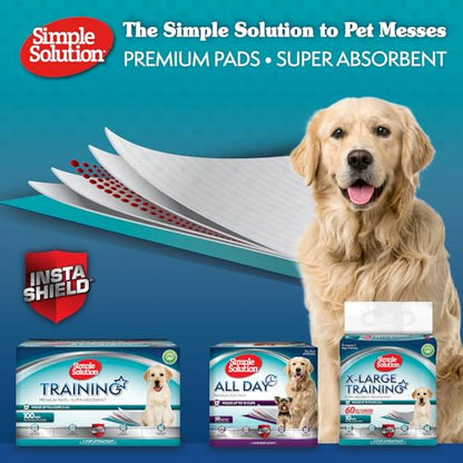 Simple Solution Super Absorbent Premium Dog and Puppy Training Pads Pack of 100. 60x60cm. Leak-proof 6 layer design. Anti-slip, odour-neutralising. Large 100 Pack