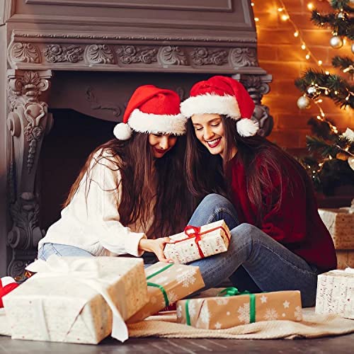 BOSONER 2 Packs Christmas Hat Santa Hats,Xmas Hat Holiday for Adults,Extra Thicken Fur for Christmas Eve Gifts New Year Festive Party