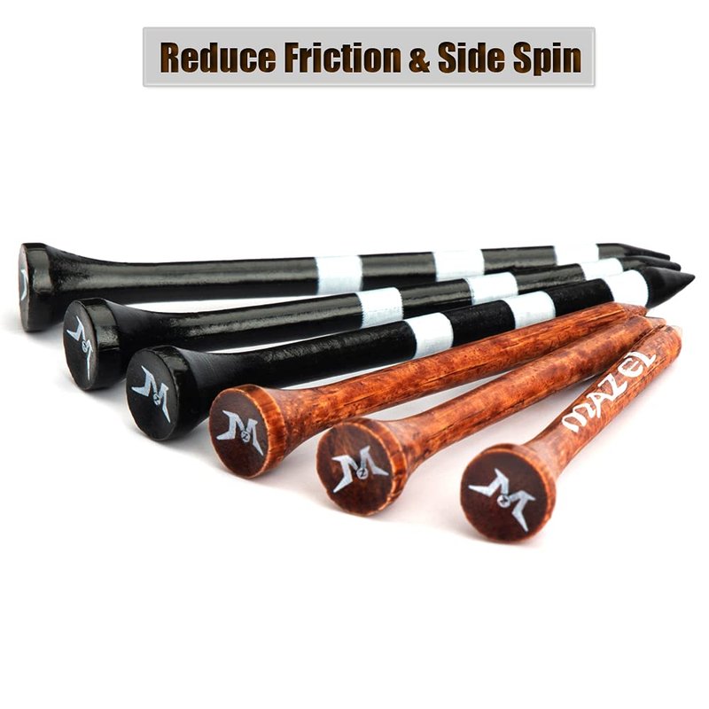 MAZEL Natural Wood/Bamboo Golf Tees 2 3/4 Inch & 3 1/4 Inch,Pack 50 or 120,Reduce Friction & Side Spin,More Stable Golf Tees (50 Pack(25 * 2-3/4"+25 * 3-1/4"),Black &Brown)