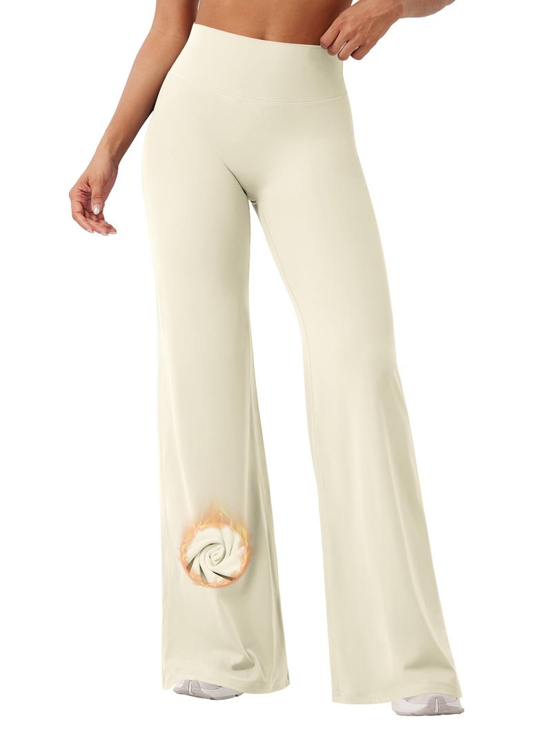 YEOREO Workout Leggings Womens No Front Seam Straight Leggings 33" Thin Fleece High Waist Buttery Eddiy Gym Yoga Pants Apricot White L