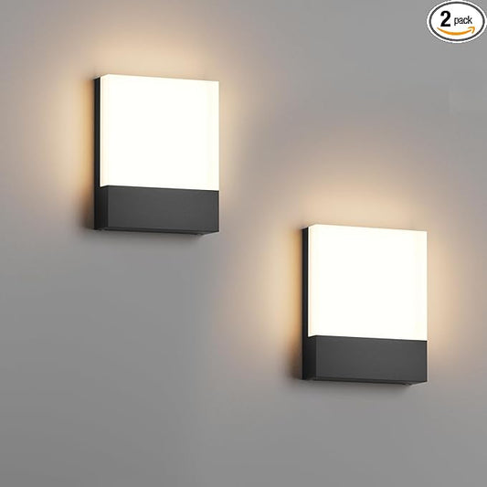 2-Pack Modern Outdoor LED Wall Light,24W 3000K Wall Porch&Patio Light,IP65 Led Exterior Wall Lights Fixtures,Low Profile Wall Sconce for House Yard Garage Walkway Garden(Black)