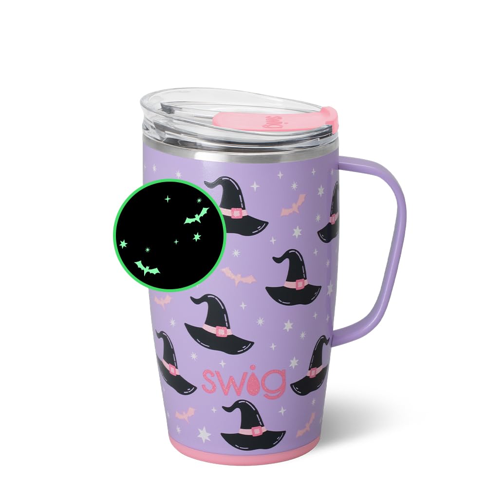 Swig Life 18oz Travel Mug, Halloween Insulated Tumbler with Handle and Lid, Travel Coffee Mug, Cup Holder Friendly, Stainless Steel 18 oz Tumbler, Reusable Insulated with Lid (Spellbound)