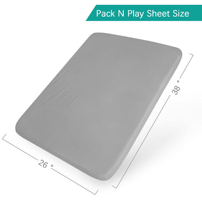 Biloban Pack and Play Sheets Waterproof 2 Pack Fitted, Compatible with Baby Graco/Dream On Me/Baby Trend/Pamo Babe Pack n Play/Playard and Other 38" X 26" Playpen Mattress, Grey & White