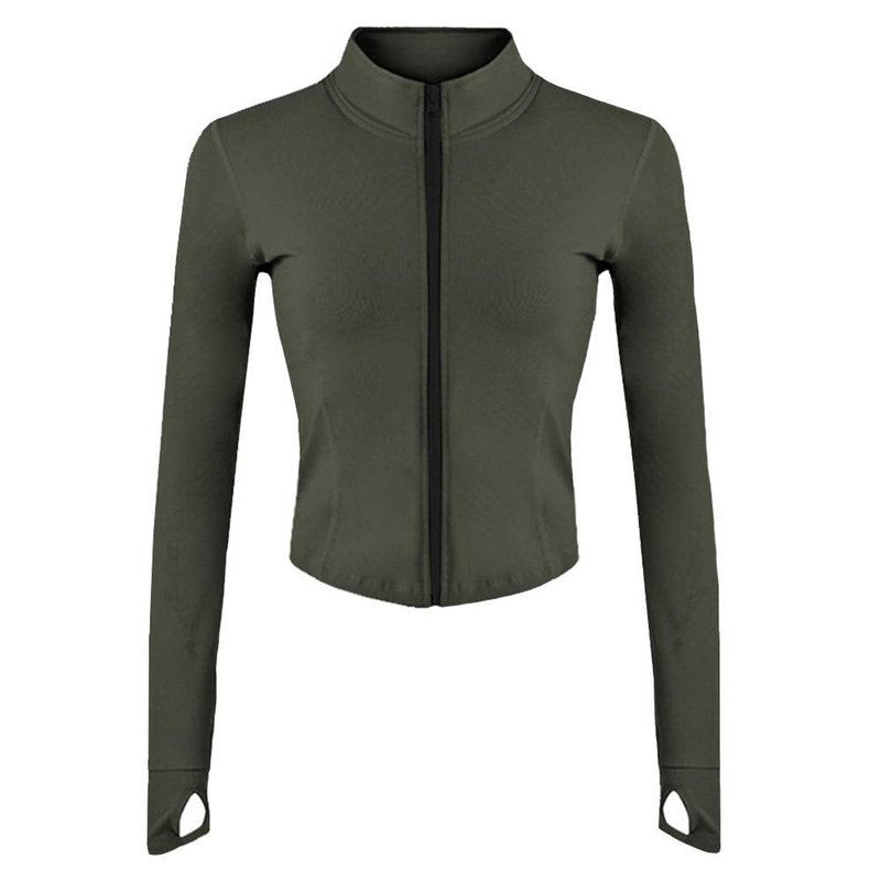 Lviefent Womens Lightweight Full Zip Running Track Jacket Workout Slim Fit Yoga Sportwear with Thumb Holes (Army Green, Medium)