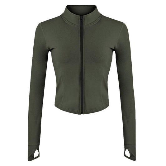 Lviefent Womens Lightweight Full Zip Running Track Jacket Workout Slim Fit Yoga Sportwear with Thumb Holes (Army Green, Medium)
