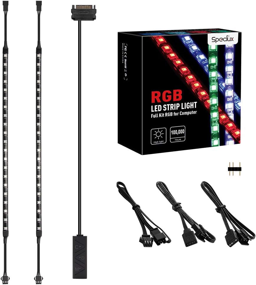Speclux PC Addressable RGB LED Strip Lights Kit - Magnetic PC Case Lighting, 2PCS 42LEDs ARGB Strip for 5V 3pin RGB Header Motherboard Asus Aura, Asrock RGB Led, Gigabyte RGB Fusion, MSI Mystic Light