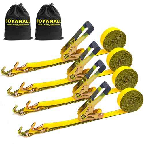 4Pack 2 Inch Ratchet Strap Heavy Duty, 20ft Ratchet Straps Tie Down with Double J Hook, 10000 LBS Break Strength, Cargo Ratchet Straps for Moving, Truck, Trailers, Motorcycles