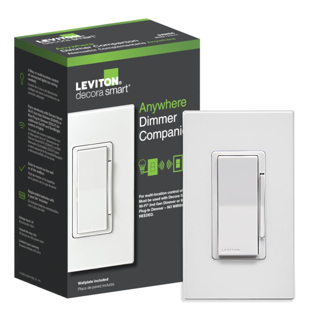 Leviton Decora Smart Switch, Wi-Fi 2nd Gen, Neutral Wire Required, Works with Matter, My Leviton, Alexa, Google Assistant, Apple Home/Siri & Wired or Wire-Free 3-Way, D215S-1RW, White