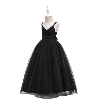Glamulice Kids Funeral Flower Girls Black Dress Lace Bridesmaid Long A Line Wedding Pageant Dresses Tulle Spaghetti Strap Party Gown Christmas Holiday Evening Prom Princess Birthday Gown 11 12