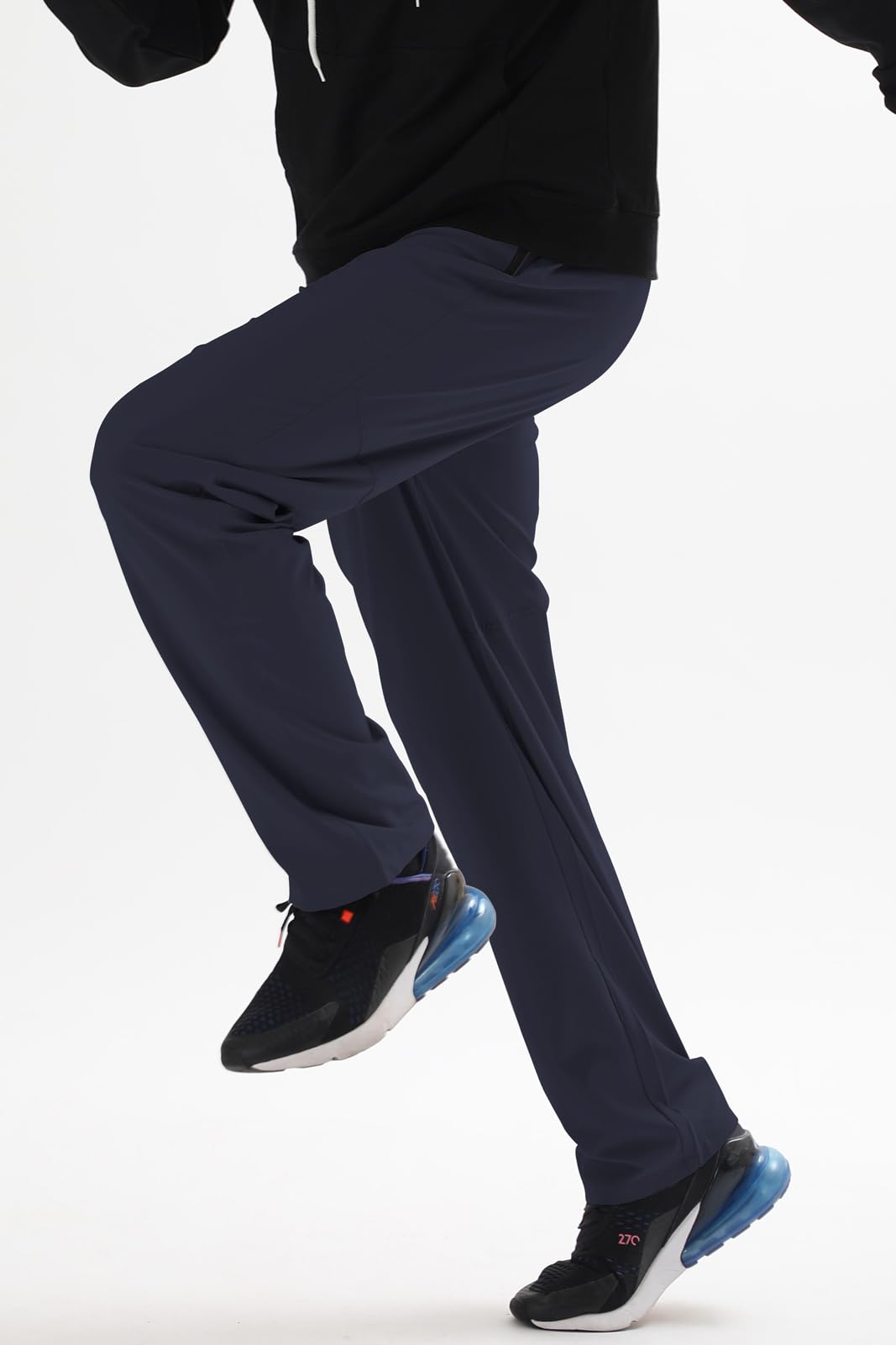 Men's Elastic Waist Hiking Pants Water Resistant Quick-Dry Lightweight Outdoor Sweatpants with Zipper Pockets Darkblue