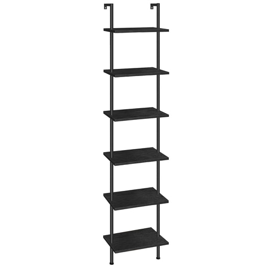 HOOBRO DIY Ladder Shelf, 6-Tier Wooden Wall Mounted Bookshelf, Narrow Bookcase, Display Shelf, Storage Rack, Plant Stand, for Living Room, Bedroom, Study, Balcony, Black BB651CJ01