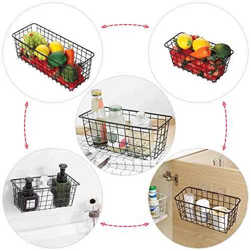 4 Pack Wire Storage Baskets Household Metal Wall-Mounted Containers Organizer Bins for Kitchen Bathroom Freezer Pantry Closet Laundry Room Cabinets Garage Shelf, 2 Large 2 Medium