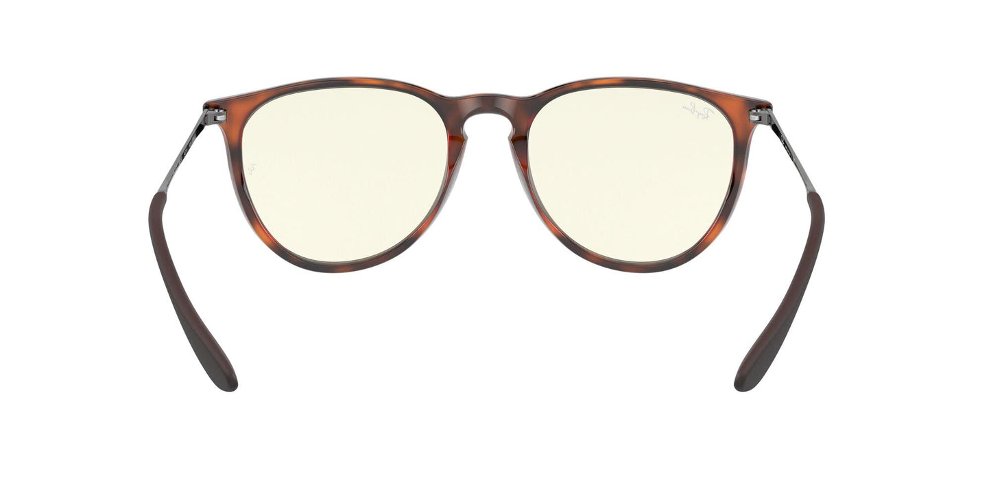 Ray-Ban RB4171 Erika Round Glasses, Rubber Havana/Clear Blue Light Filter, 54 mm