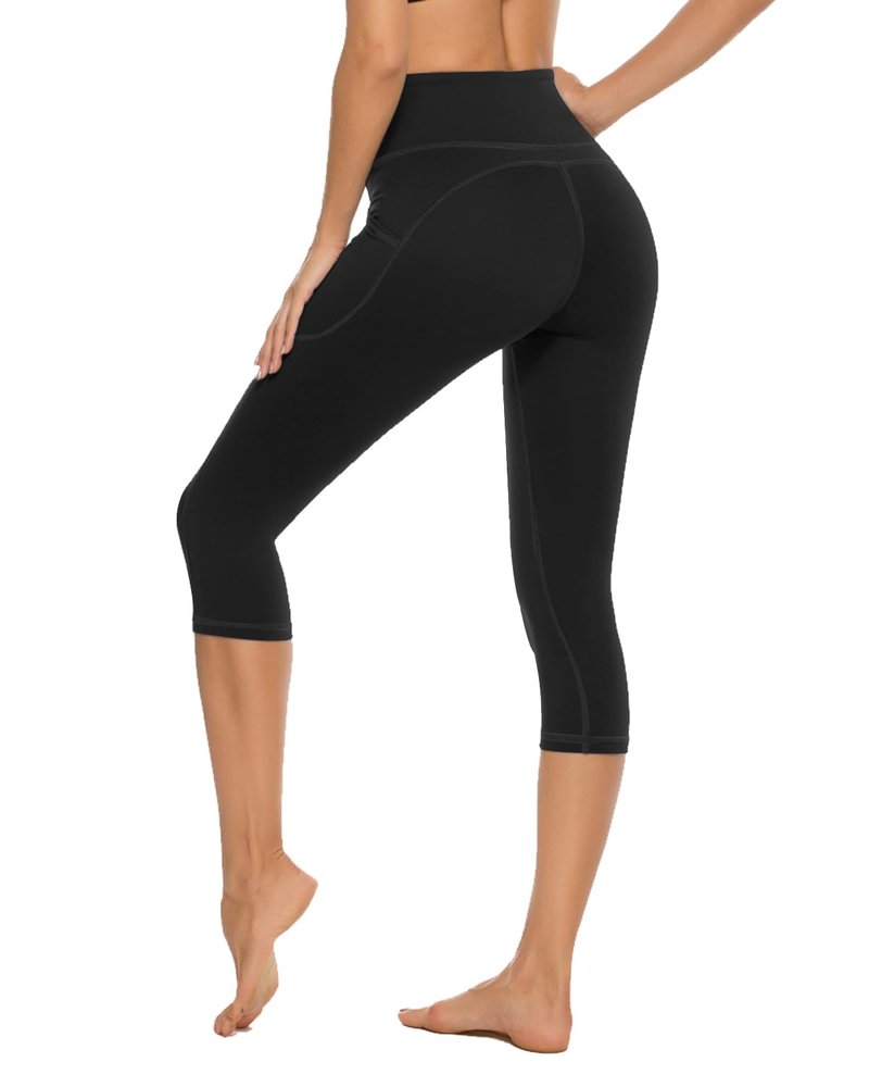 Stelle Womens High Waisted Legging Yoga Pants with Pockets for Workout(Black,L)