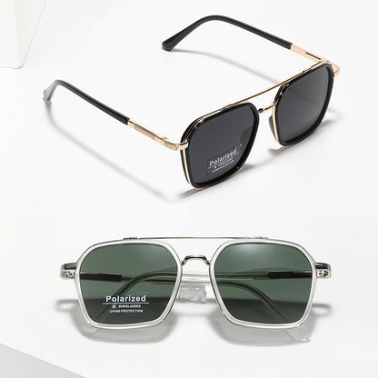 Metal Square Frame Sunglasses Big Tr90 Double Bridge Polarized Sun Glasses TAC Lens Unisex Glasses, Brown