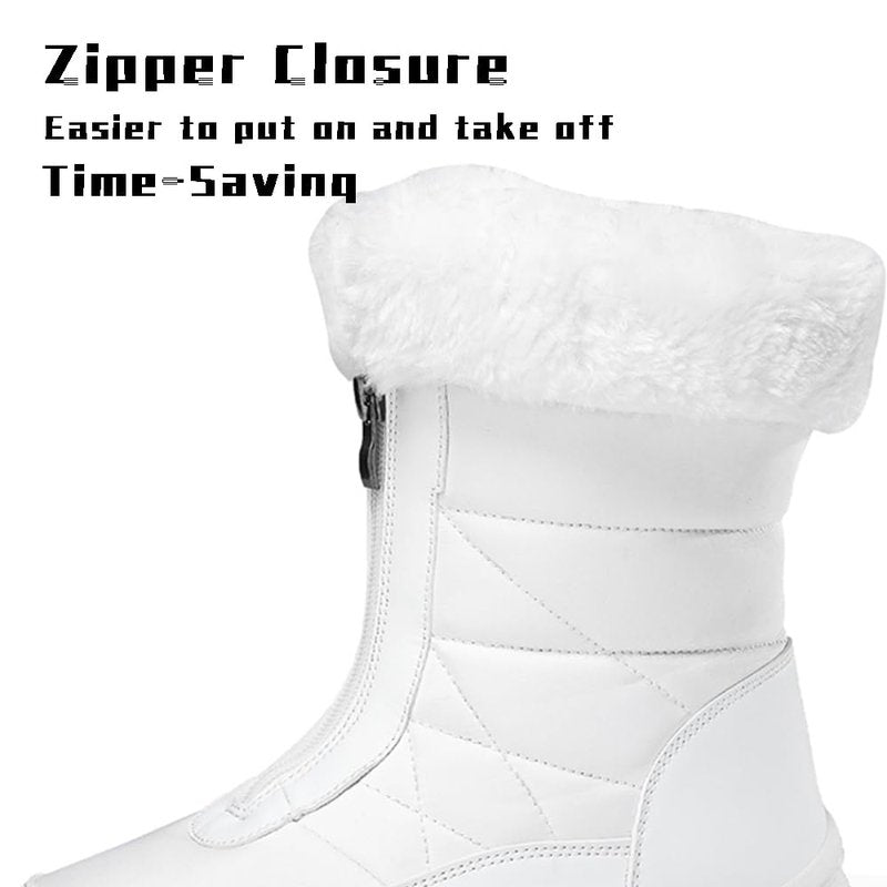 HESBITEUL Boots for Women Outdoor Winter Booties: Snow Boots Durable for Winter Travel - Anti-Slip Warm Mid-Calf Shoes for Dog Walking White