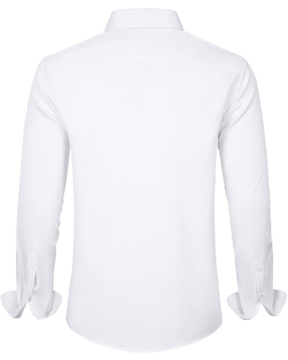 J.VER White Shirt Men Long Sleeve Fashion Dress Stretch Non Iron Button Down Shirts for Men Adult Business Casual Wedding Work M