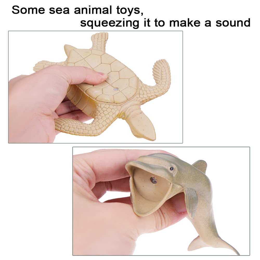 Nabance Large Sea Animal Figures Toys 18PCS Plastic Sea Creatures for Bath Ocean Animals Figures Learning Colour Toy Educational for Child Kids Toddler Gift