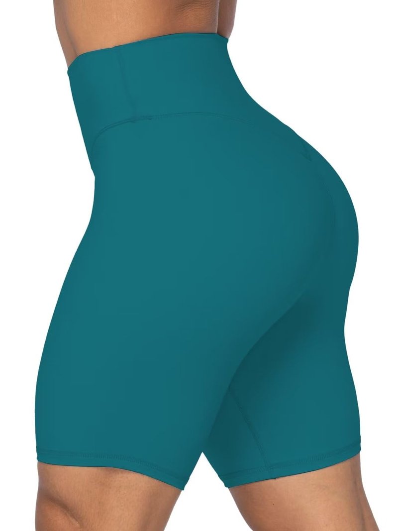 Sunzel No Front Seam High Waist Biker Shorts for Women, Squat Proof Yoga Workout Gym Bike Shorts 8" Deep Lagoon Small