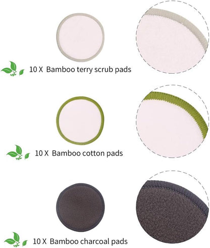 Chloven 30 Pack Reusable Makeup Remover Pads - Bamboo Reusable Cotton Rounds for Toner, Washable Eco-Friendly Pads for All Skin Types with Cotton Laundry Bag
