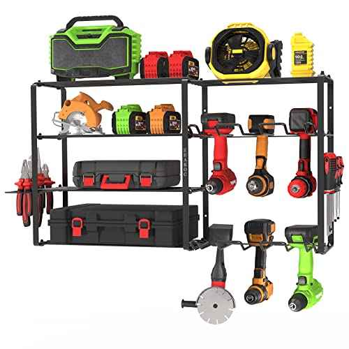 Power Tool Organizer Wall Mount, Heavy Duty Cordless Tool Storage Drill Rack, 5 Layers Garage Organization Tool Shelf with Tool Holder, Birthday Christmas Gift for Men Husband Dad Father