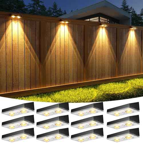APONUO Solar Fence Lights Outdoor Waterproof, Fence Lights Solar Powered, Warm White Solar Light for Fences, Backyard, Patio, Wall, Deck, Yard (12 Pack, Black)