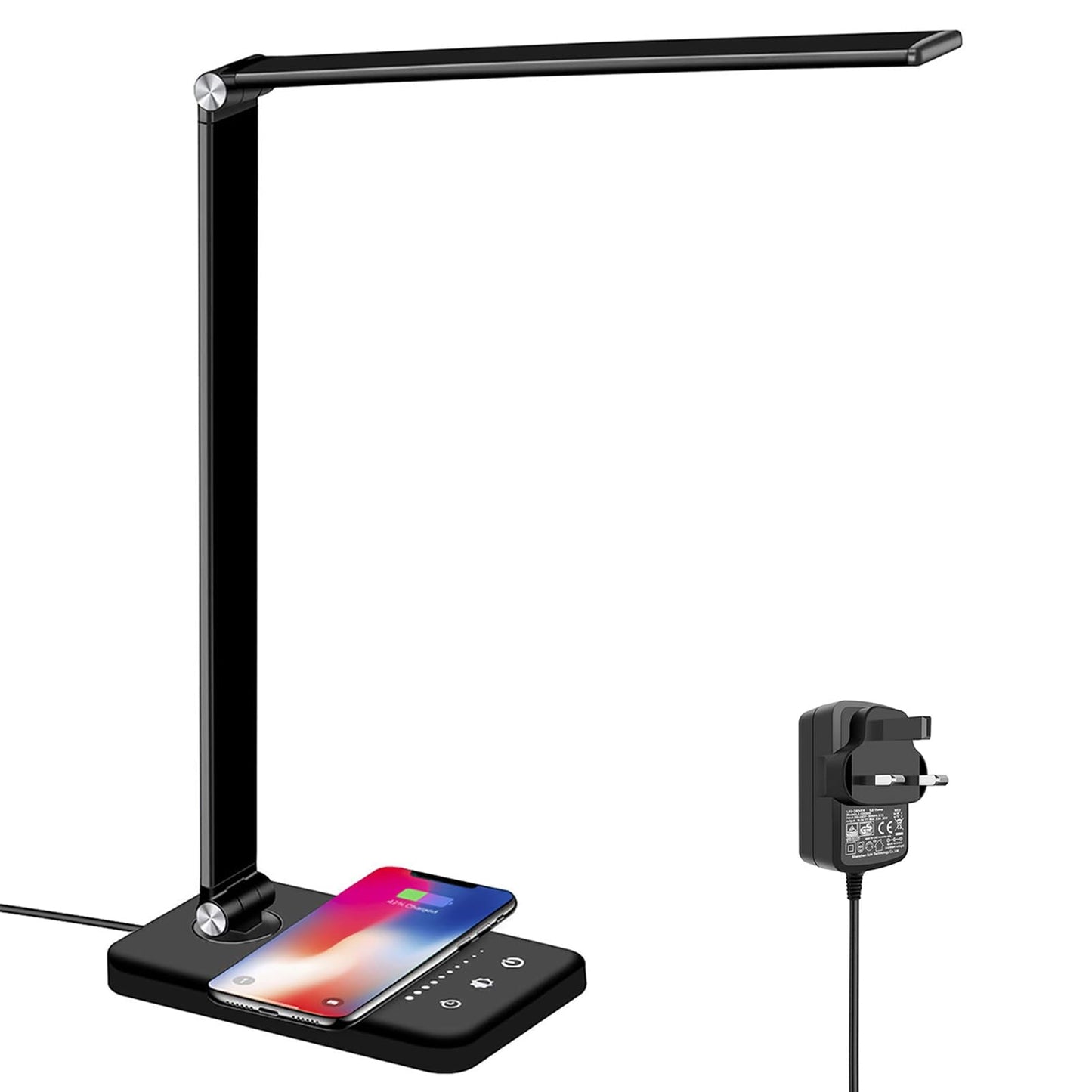 BIENSER LED Desk Lamp with Wireless Charger, USB Charging Port, Table Lamp with 10 Brightness, 5 Lighting Colors, Dimmable Eye-Caring Desk Lamps for Home Office, Touch Control, 30/60min Auto Timer