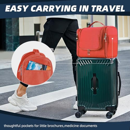 Buruis Large Capacity Toiletry Bag for Women and Men, Hanging Toiletry Organizer Cosmetics Makeup Bag, Water-resistant Dopp Kit Shaving Bags for Full Sized Toiletries, Travel Essentials (Orange)