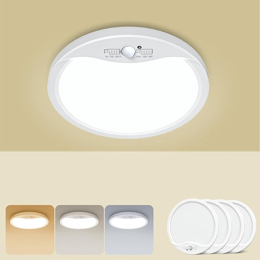 zemty 7inch 15W Motion Sensor Ceiling Light Wired, 3 Sensing Modes Motion Activated Closet Lights White, 3000K/4000K/6500K Waterproof LED Ceiling Lamp for Pantry Closet Shower Hallway-4Pack
